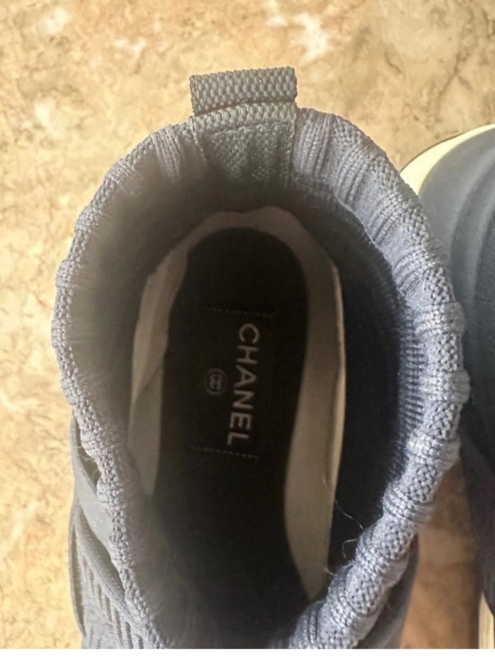 CHANEL Dark Blue Knit High-Top Sneakers - Picture 5 of 10